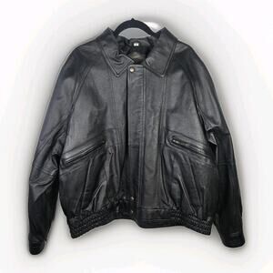 Vintage Outdoor Exchange Black Classic Leather Coat Biker Moto Jacket Men's XL